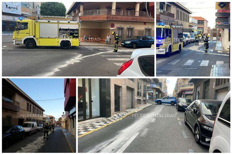 Bomberos limpiando el vertido de aceite en la calle de Alonso Quesada/TA.